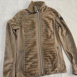 Tan Ribbed Zip-Up Jacket